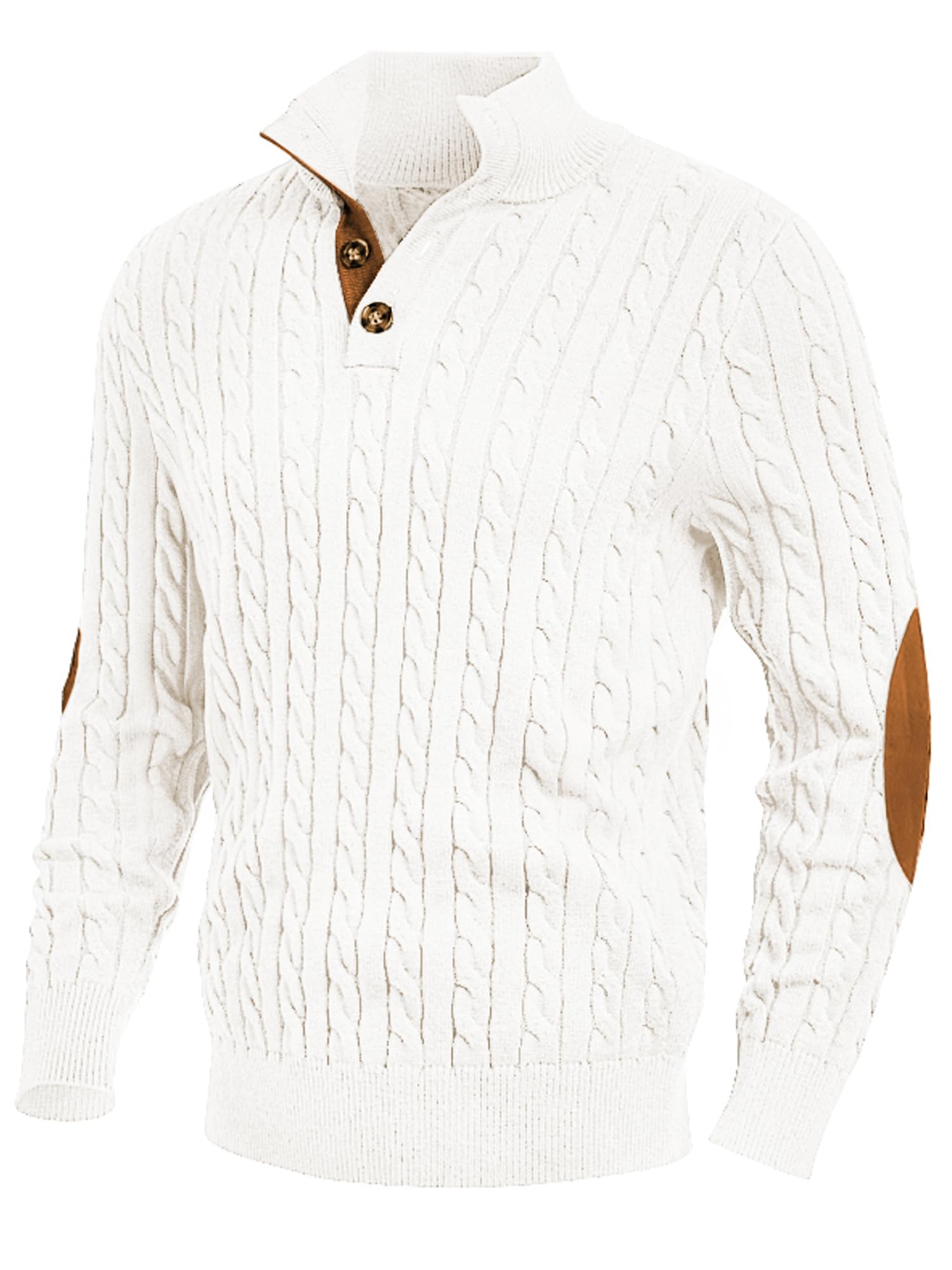 Photo 1 of JMIERR Men's Cable Knit Slim Fit Casual Long Sleeve Essentials Soft Touch Button Stand Collar Christmas Sweaters, S, White