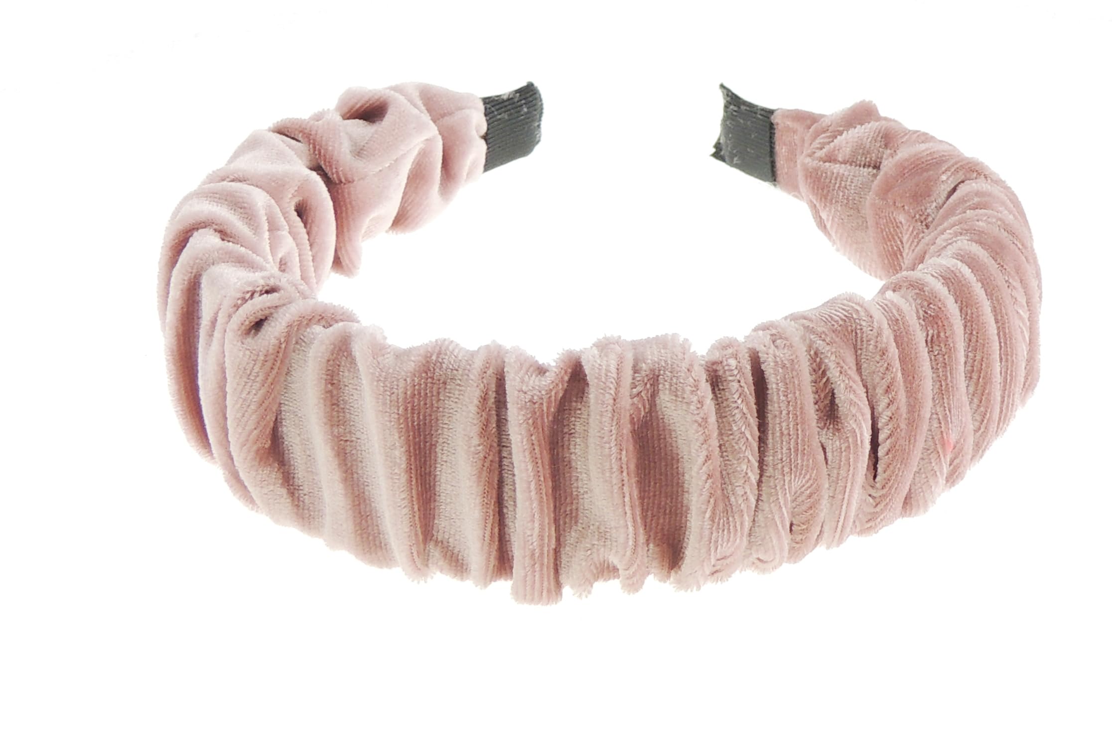 Velvet Gathered Rouched Knot Twist Twisted Turban Extra Wide Thick Fashion Formal Evening Boho Vintage Headband Alice Band Women Hair Hairband Christmas Birthday Wedding Guest Bridesmaid (Dusky Pink)