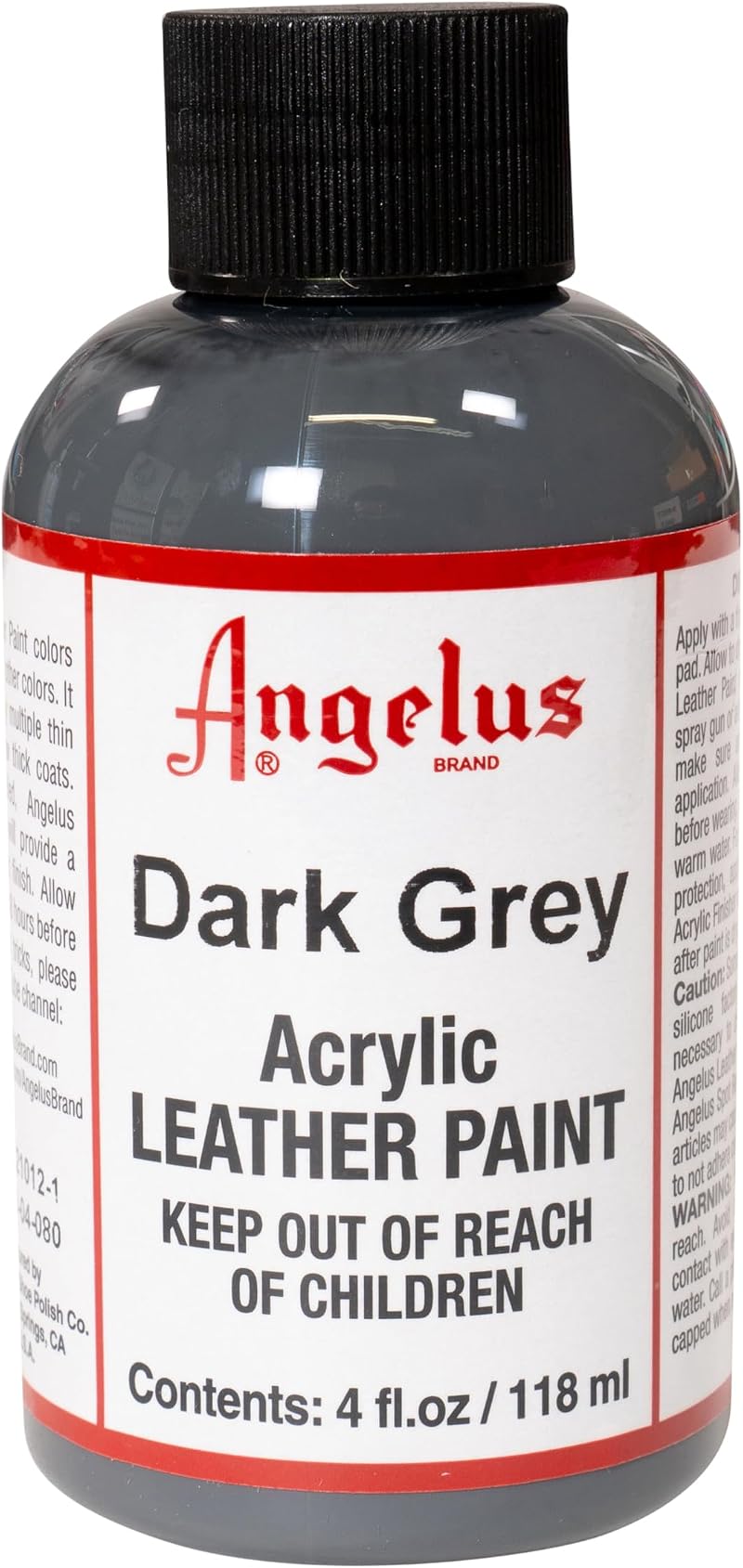 Angelus Leather Paint 4 Oz Dark Grey - Durable, Easy to Use, Customizable