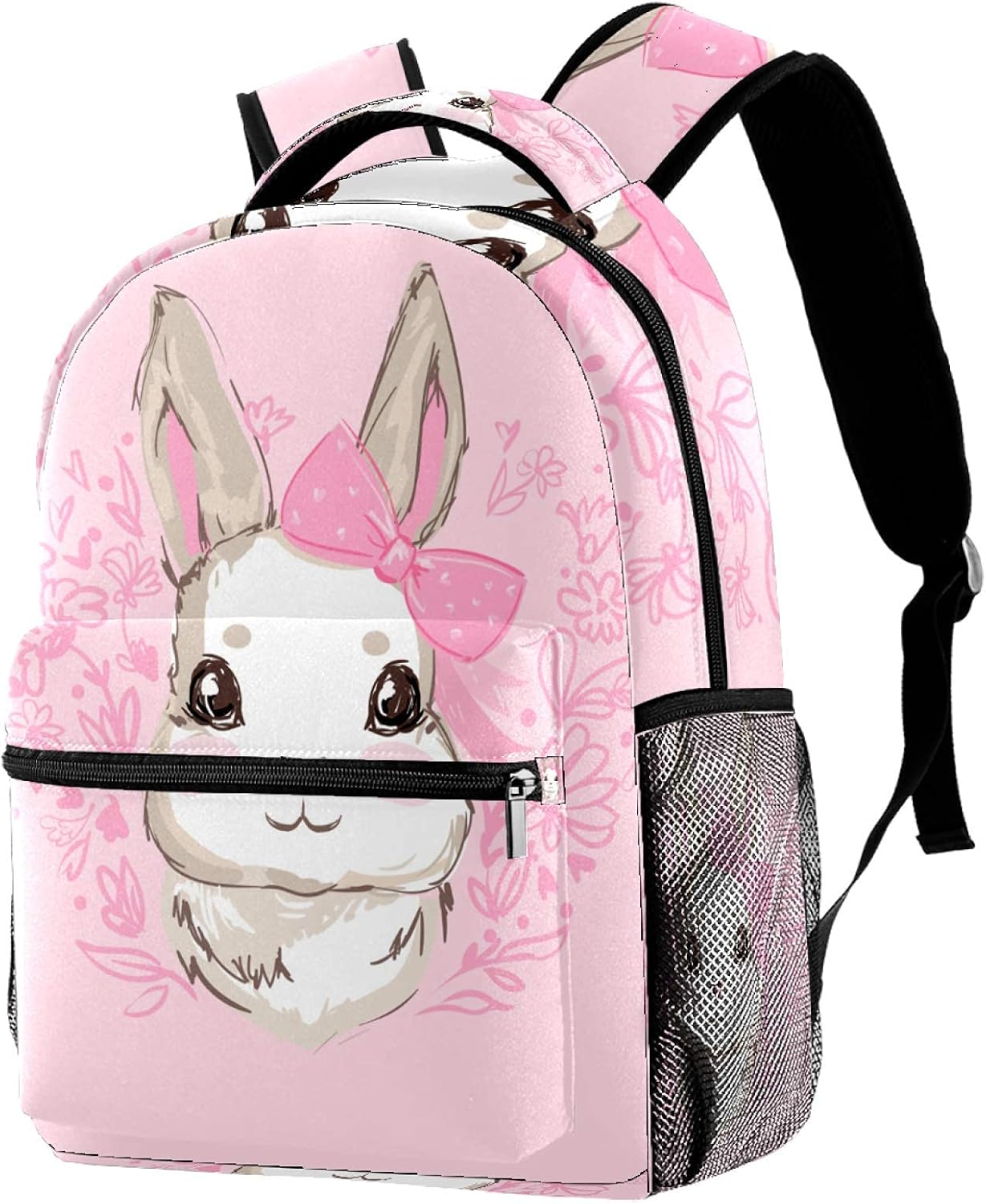 Hand Draw Pink Eater Bunny Rabbit School Backpack Book Bag Travel