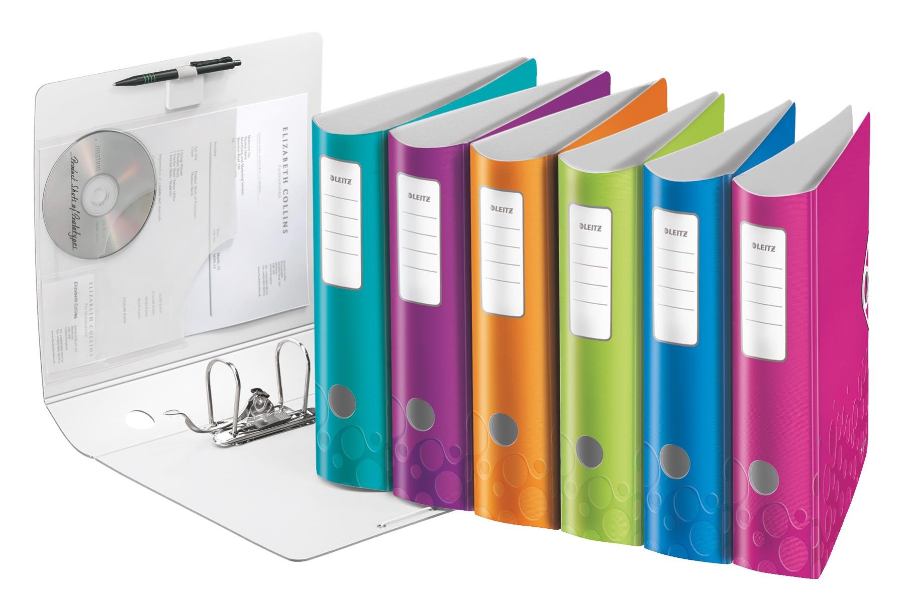 Leitz Lever Arch File, Elastic Fastening, Light Polyfoam, Wow Range, Curved Spine 8 cm Width, 11060099 - A4, Assorted Colours-single units