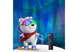 vibelum Ray Bear Galaxy Light Aurora Projector - LED Northern Lights Night Light with Remote and Timer, Adjustable Projection for Bedrooms, Gaming Rooms, and Home Decor (White 02)