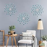 DXYAKY Set of 3 Modern Starburst Wall Decor, Metal Wall Sculpture with Crystal Accents, Blue 3D Wall Art for Living Room, Bedroom & Home, Elegant Hanging Wall Decoration