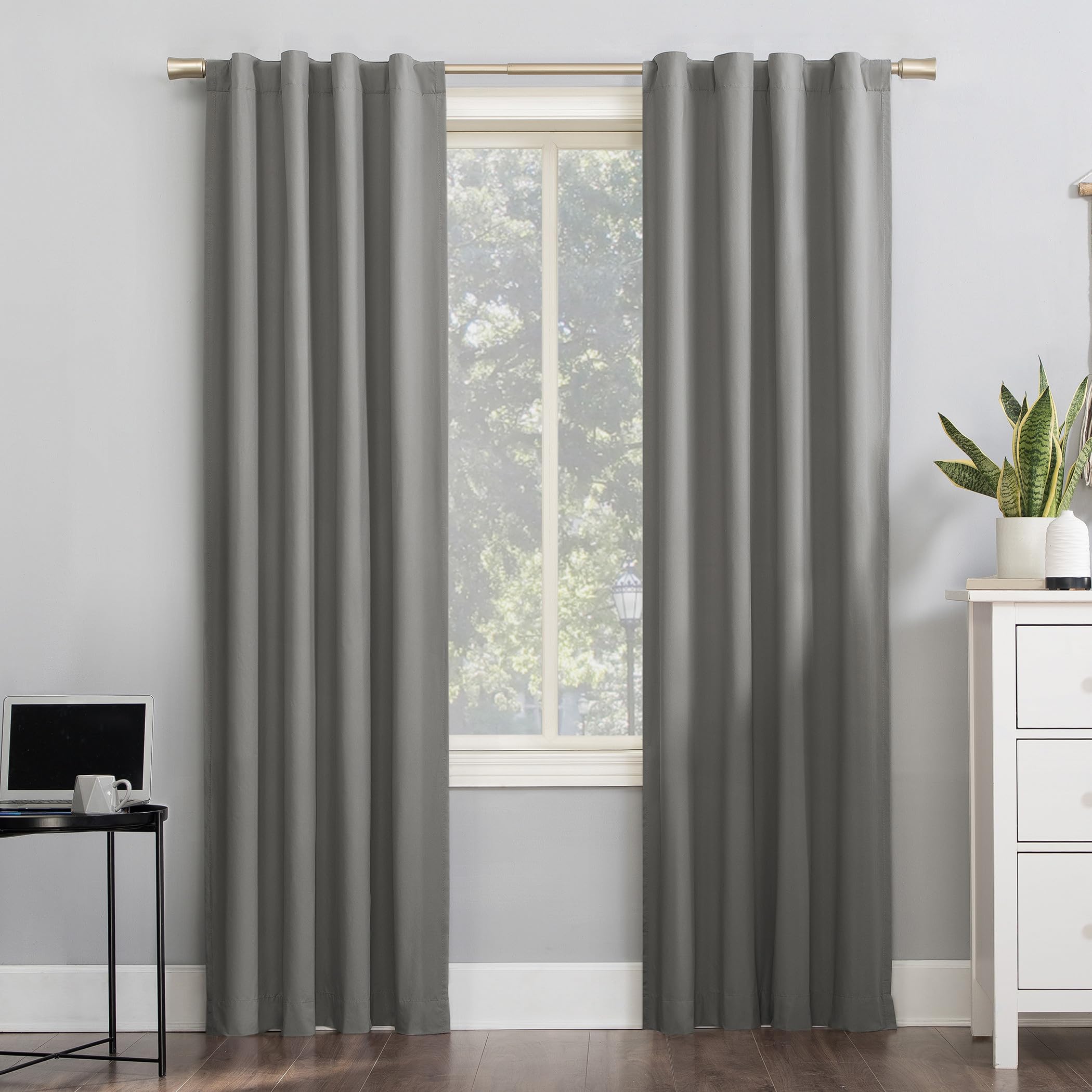 Sun Zero Cyrus 2-Pack Thermal Total Blackout Back Tab Curtain Panel Pair, 40" x 84", Grey
