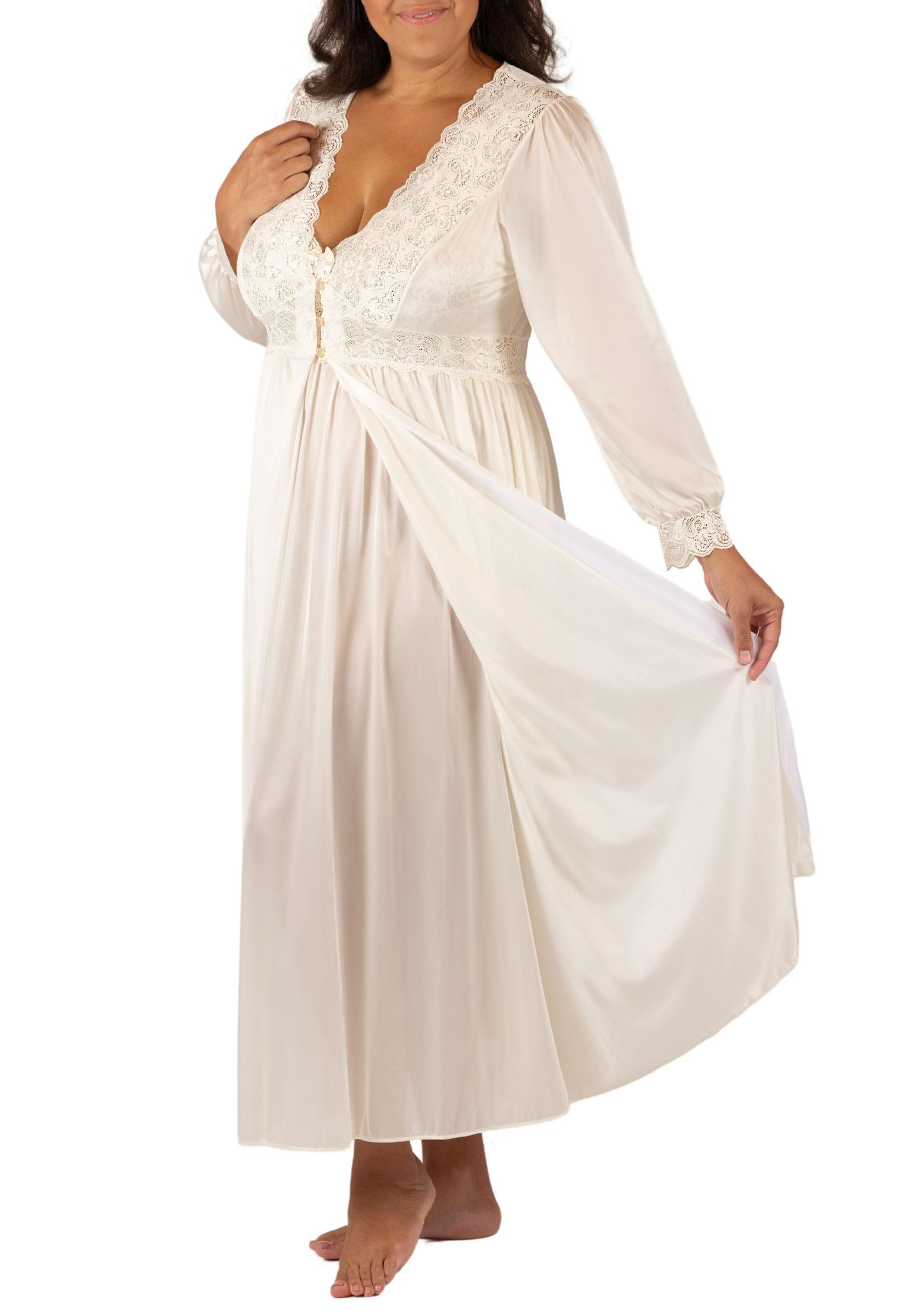 Shadowline Silhouette Gown And Peignoir Set (51737), Ivory, 1X on