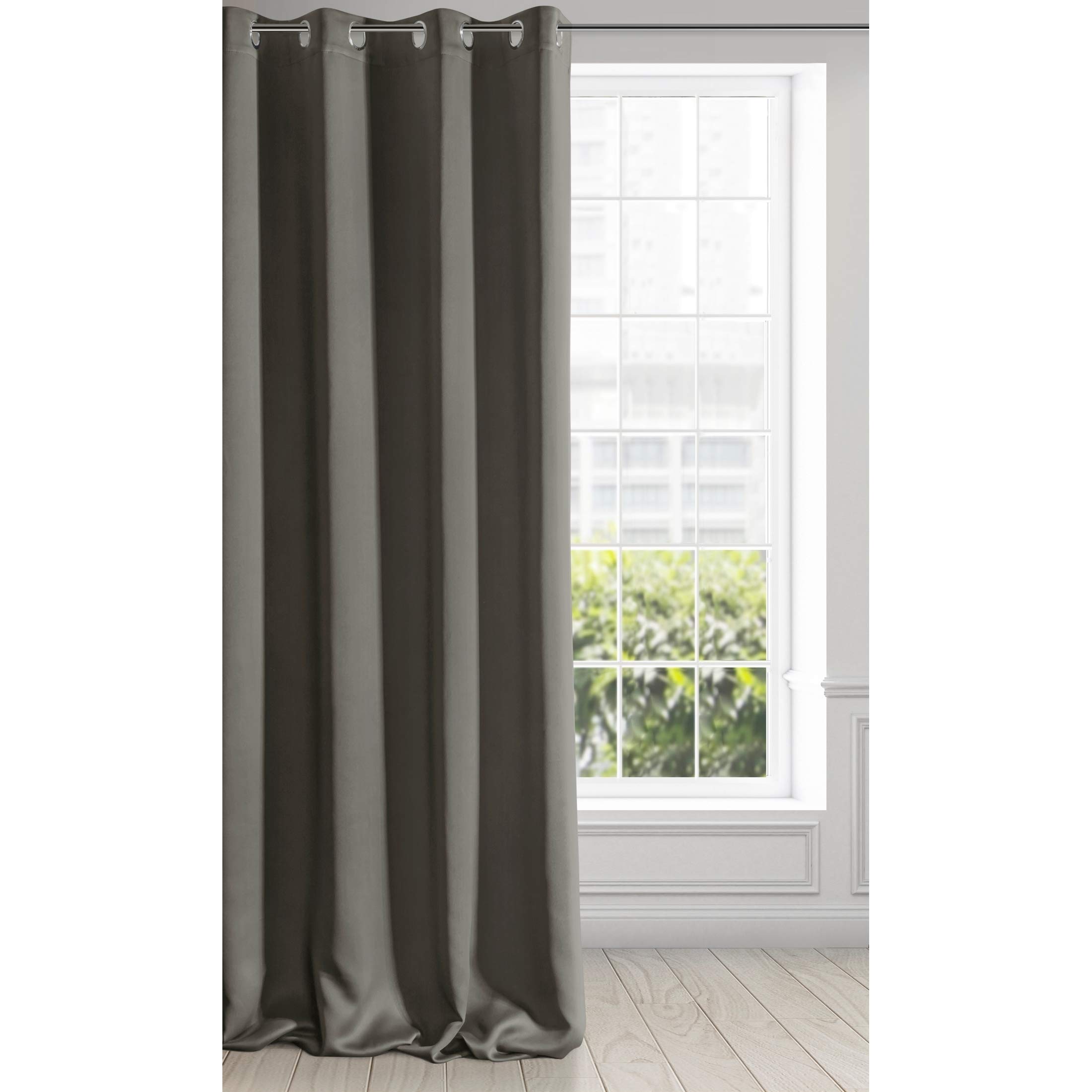 Eurofirany Extra Long Blackout Curtain-1 Unit Eyelets, Light Blocking Darkening Bedroom Living Room, Satin, Graphite Grey, W53 x L98