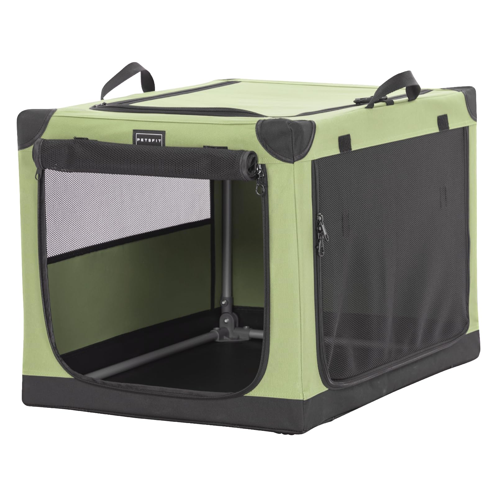 Petsfit Foldable Soft Dog Crate Medium - Portable Travel Crate for for Outdoor & Camping with Lockable Zippers, 360° Ventilation for Dogs up to 20kg - Green
