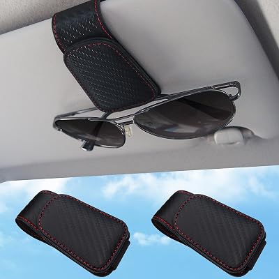 TCJJ Car Visor Sunglasses Holder Leather Magnetic Clip Carbon Fiber
