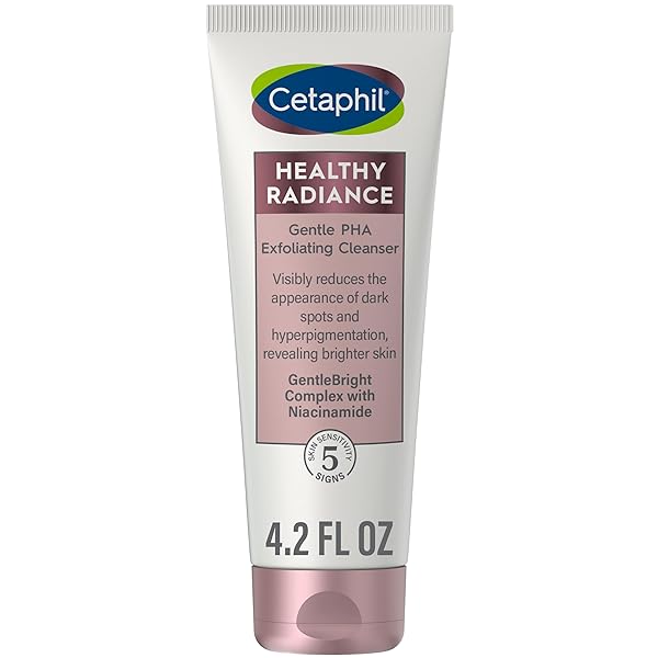CETAPHIL FACE WASH, HEALTHY RADIANCE GENTLE EXFOLIATING CLEANSER, VISIBLY REDUCES LOOK OF DARK SPOTS AND HYPERPIGMENTATION, DESIGNED FOR SENSITIVE SKIN, HYPOALLERGENIC, FRAGRANCE FREE, 4.2OZ
