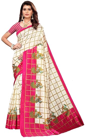 Hasti Womens Art Silk Saree With Free Blouse Piece(Pink)
