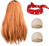 AOMIG Rock Star Heavy Metal Wig Set Blonde Red Bandana 58 cm Long Wig view 8
