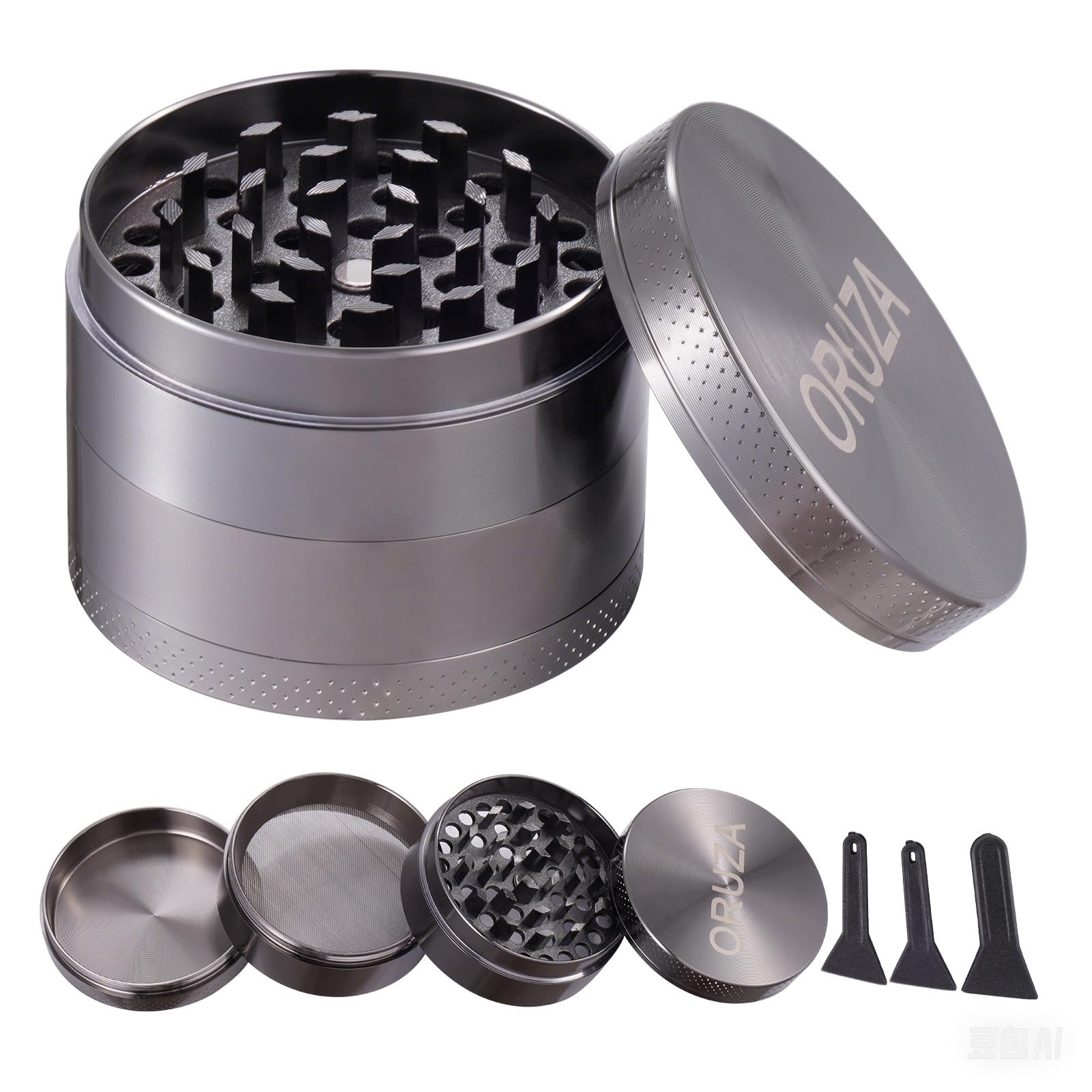 Herb Grinder, Spice Grinder with Pollen Catcher and Magnetic Top, Portable Grinder for Dry Herb and Spice Nickle Black (50mm)