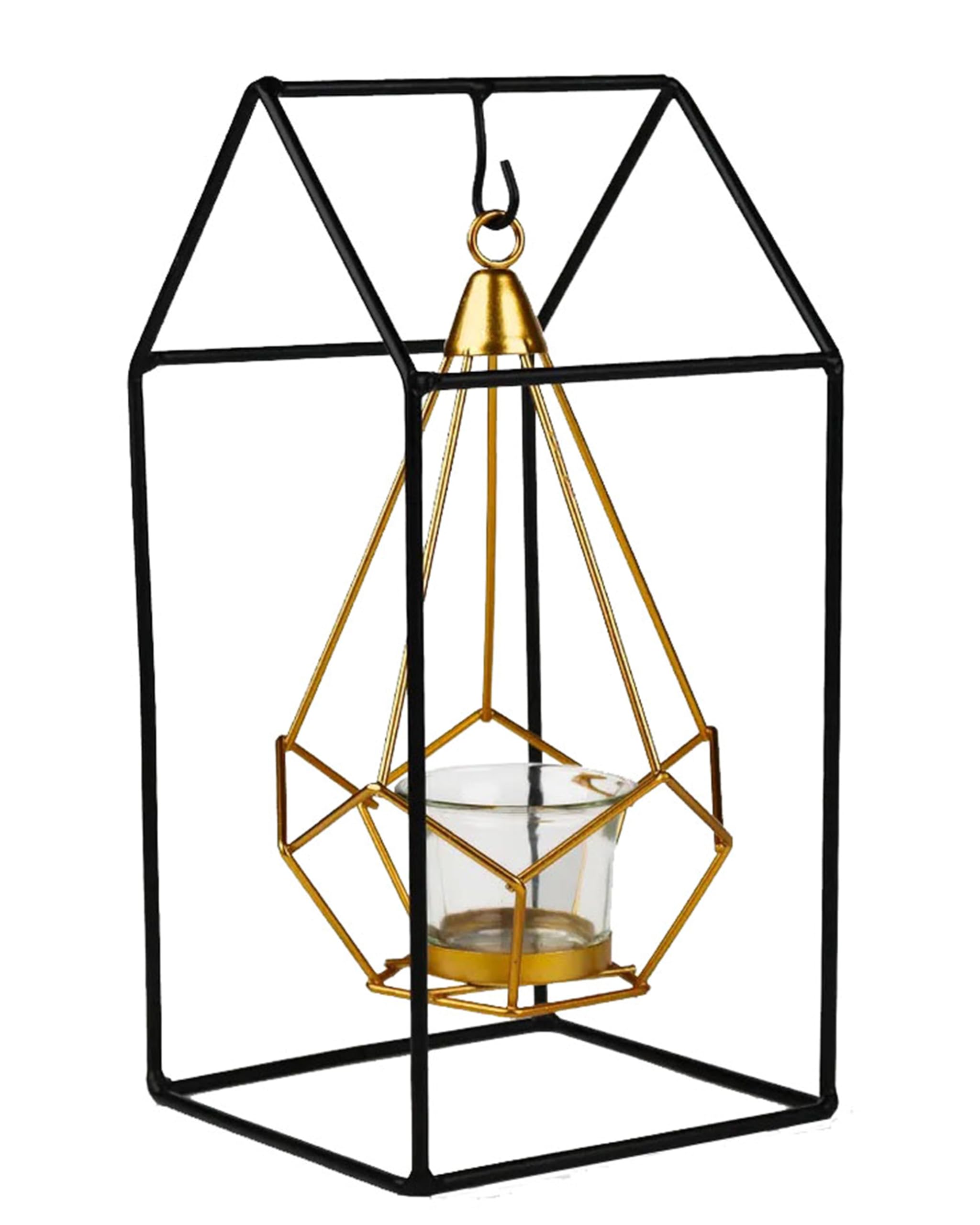 SALABAS Tea Light Holder - Modern Design, Black Gold, Metal, Powder Coated, 26.3 cm x 13.0 cm x 13.0 cm, 430 g, Tabletop, Ideal Gift - Decorative Candle Holder for Living Room and Bathroom