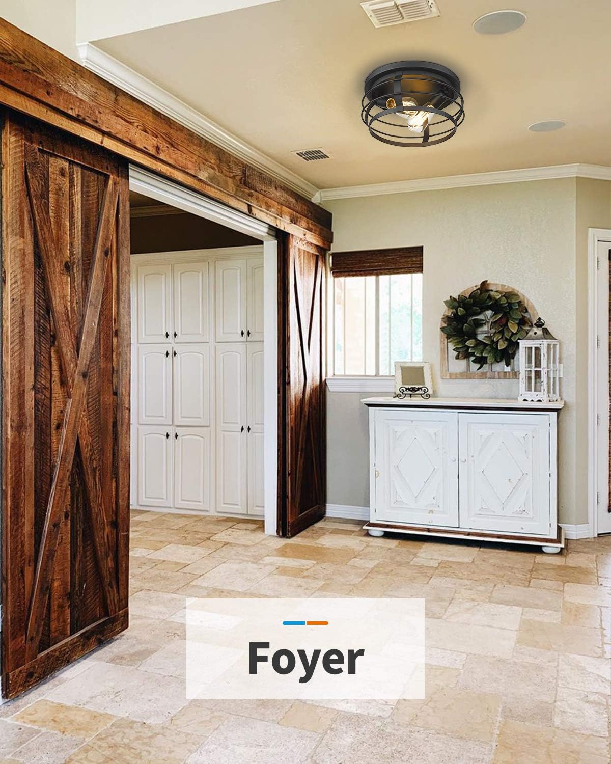 FEMILA Industrial Flush Mount Ceiling Light, 12inch Farmhouse Metal Cage Close to Ceiling Lighting Fixture, Black Finish, 4FD21-F BK - - 