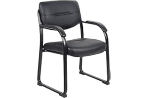 Boss Office Products Leather Sled Base Side Chair with Arms in Black