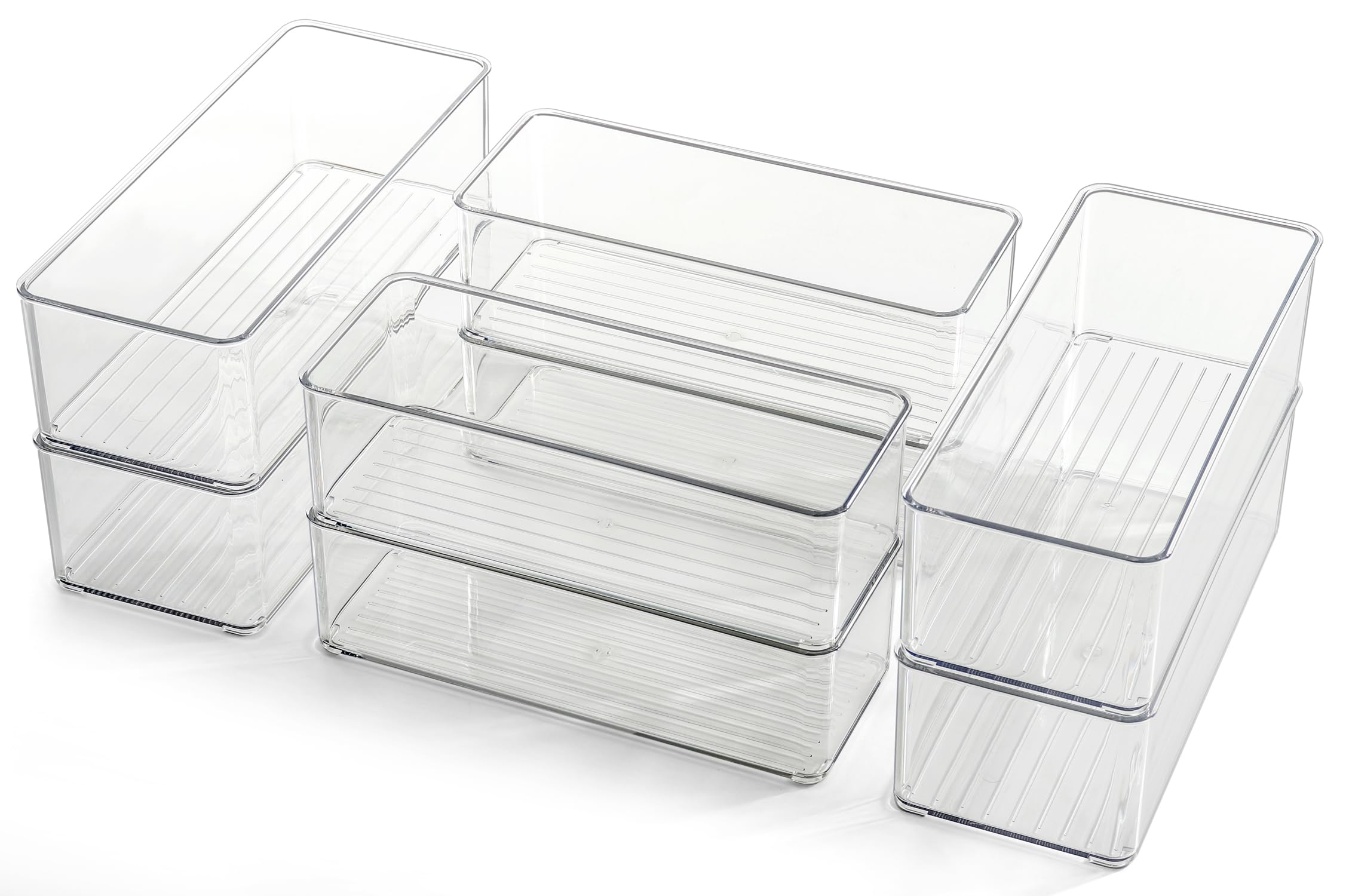 Photo 1 of Hudgan 8 Pack Clear Plastic Drawer Organizers Set, Stackable Deep Drawer Organizer for Makeup Vanity and Desk, 2 Sizes Tall Bathroom Drawer Organizer