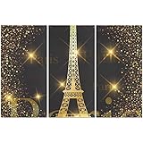 YUMOING3 Panel Canvas Wall Art Eiffel Tower Vector Gold Eiffel Tower Wall Art Canvas Prints Wall Decor for Home Living Room Bedroom Bathroom Wall Decor Posters 15"x30"/Piece