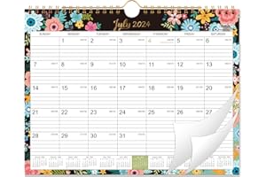 TULLOFA Calendar 2024-2025 - Jul. 2024 - Dec. 2025, 2024-2025 Wall Calendar with 18 Months, Wall calendar 2024-2025 with Twin-Wire Binding + 11" x 8.5" + Hanging Hook + Ruled Blocks with Julian Dates - Black Floral