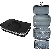 Foldable Travel Toiletry Bag with Dry Wet Separation, Large Capacity Hanging Cosmetic Organizer for Men & Women, Black