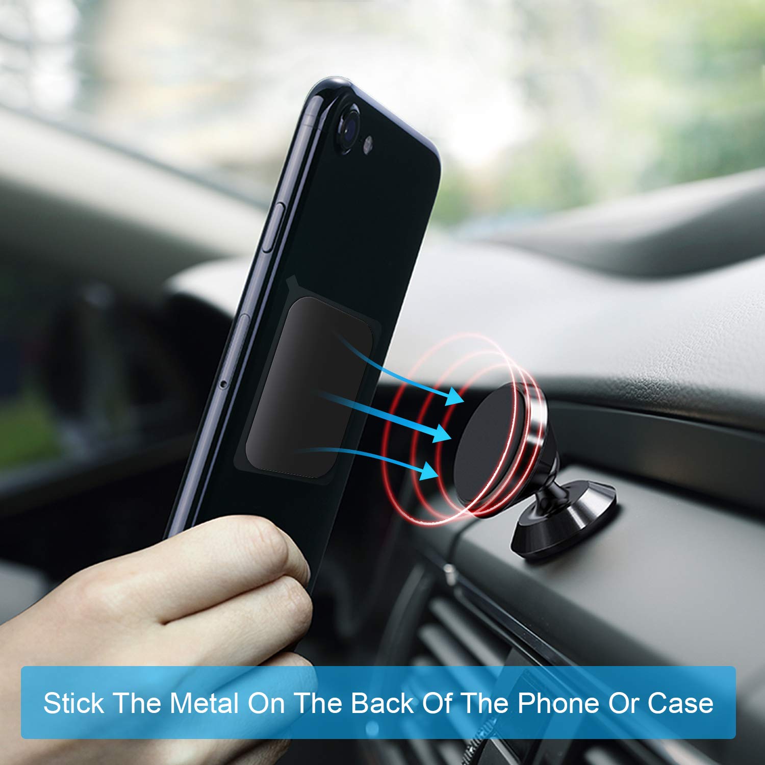 AMIGIK 9 Piezas Láminas Metálicas con Adhesivos Muy Finas para Soporte Movil Coche Magnético, Reemplazo de Placas de Metal Soporte iman movil Coche (9 Rectángulos)