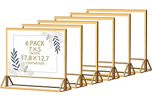DANONI Acrylic Sign Holder 7"×5", Wedding Table Number Frames with Gold Borders, Double Sided Display for Horizontal Menu Holders, Clear Paper Stand Display for Party, Festival and Restaurant (6 Pack)