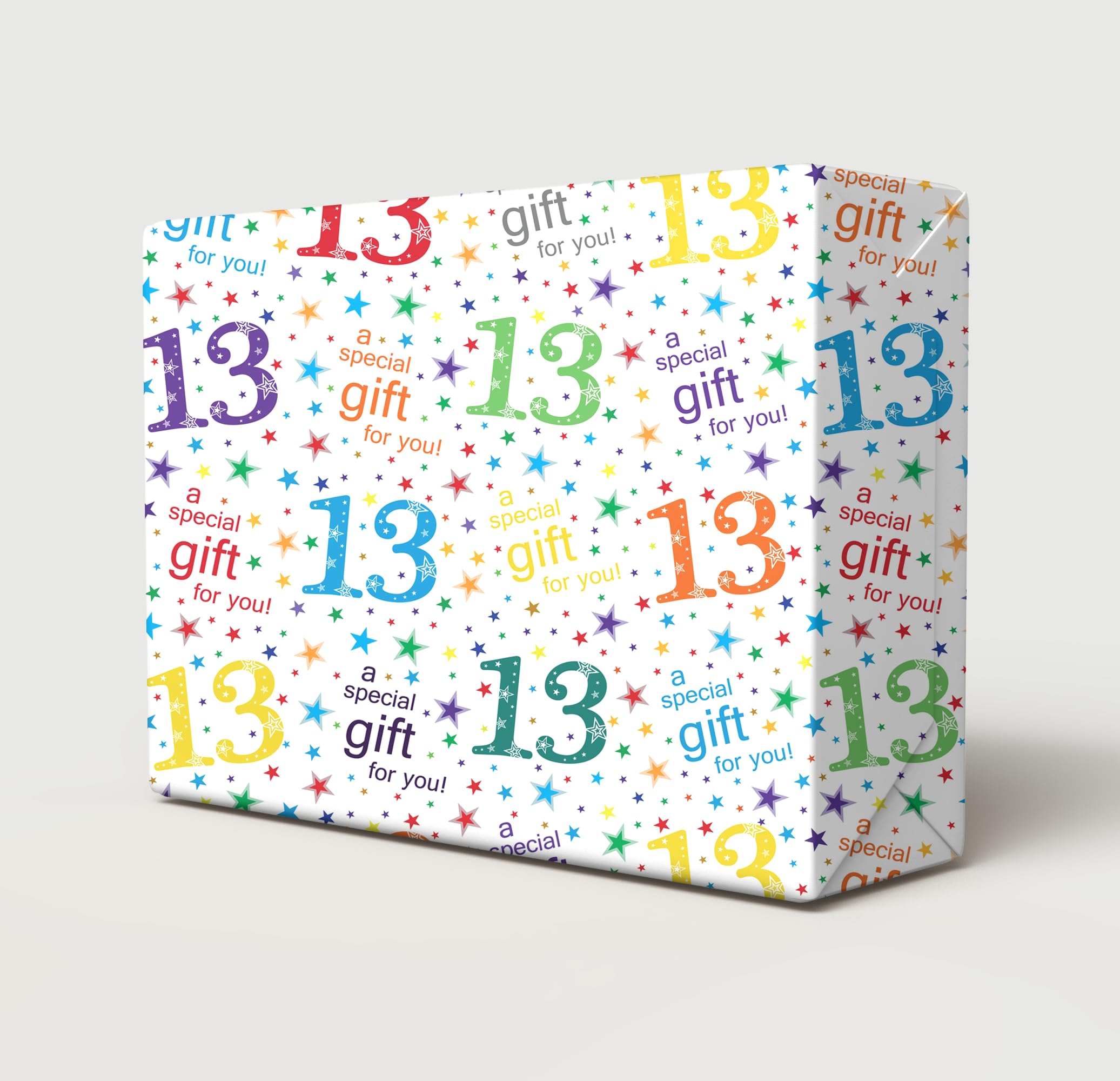 4 Sheets + 4 Gift Tags 13th Birthday White Multi Colour Wrapping Paper Age 13 Birthday Gift Wrap Paper Male/Female/Unisex White & Multi Colour (PA)