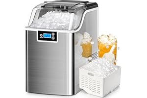 CRZOE Nugget Ice Maker Countertop, 45lbs/Day Pebble Ice Maker Machine with 24H Timer, Self-Cleaning Crushed Countertop Ice Maker Silver