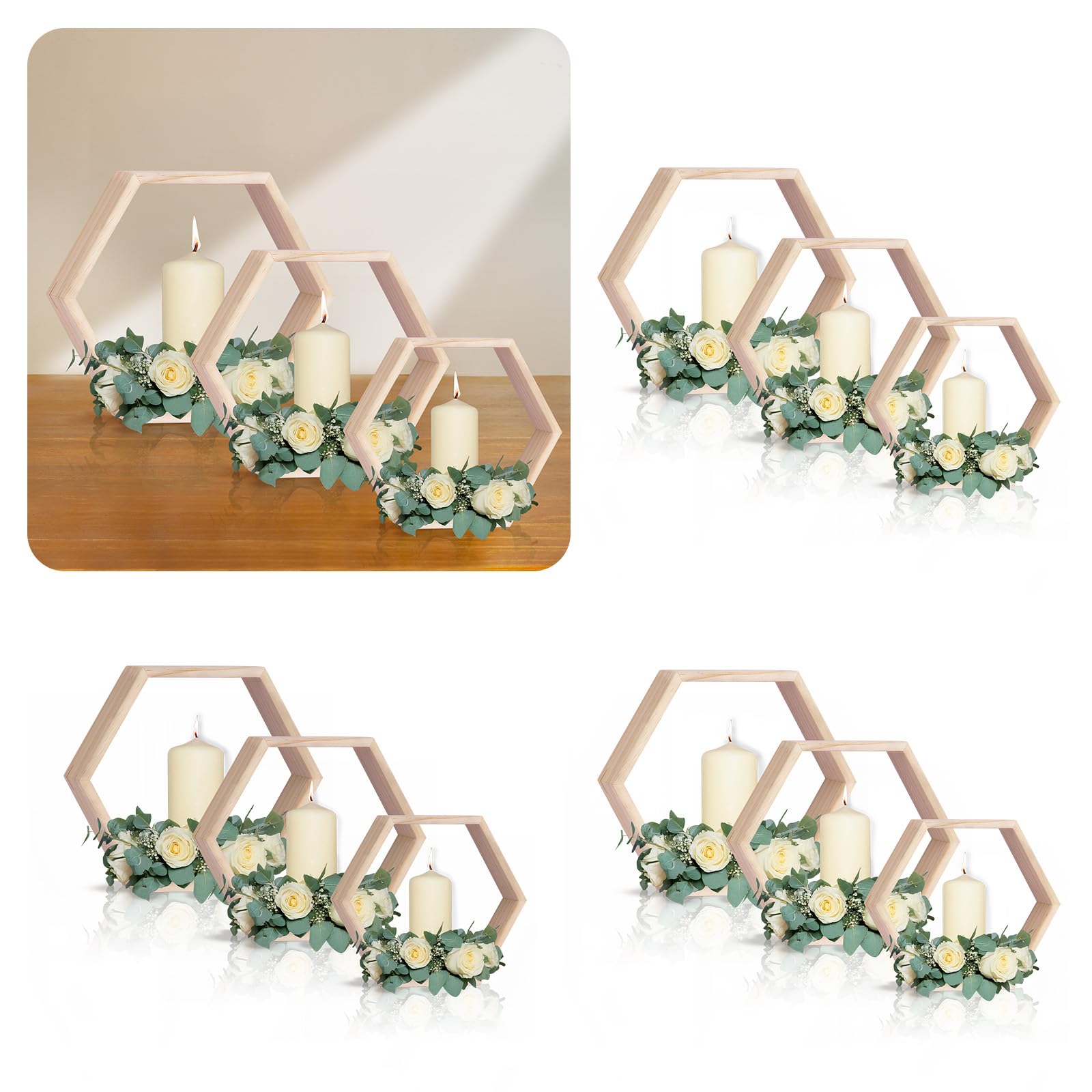 Photo 1 of OurWarm 12Pcs Hexagon Centerpiece Table Decorations, Wooden Table Centerpieces for Wedding, 3 Size Honeycomb Wedding Centerpieces for Tables, Geometric Lanterns for Wedding Table Home Room Wall Decor