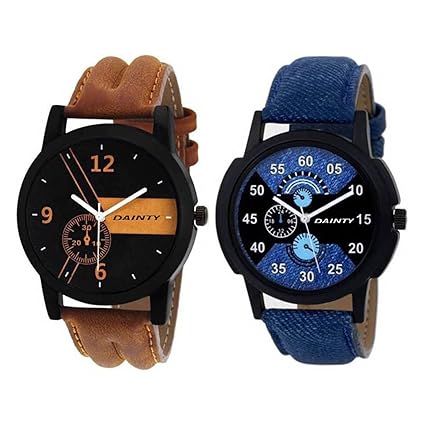 DAINTY Men's and Boy's Analogue Multi-Colour Dial Set of Two Combo Watch