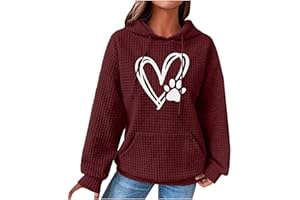 Momasggi Women's Waffle Hoodies Cute Dog Paw Heartbeat Print Sweatshrit Drawstring Trendy Oversized Pullover with Pocket