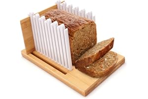 Finalery Heavy Duty Bamboo Bread Slicer for Homemade Bread | Adjustable Bread Cutter Guide for Sourdough Round, Bagels, Cakes | Cutting Board with Plastic Edges | Compact Design with Crumb Tray
