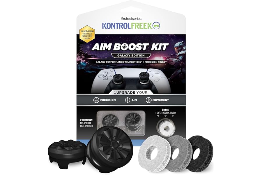 KontrolFreek Aim Boost Kit for PlayStation 5 (PS5) and PlayStation 4 (PS4) Controller | Includes Performance Thumbsticks and Precision Rings | Black Galaxy Edition