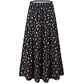 ElayuBeimu Women's Maxi Skirts Flowy Skirt Elastic High Waist Pleated A-Line Flared Long Skirts