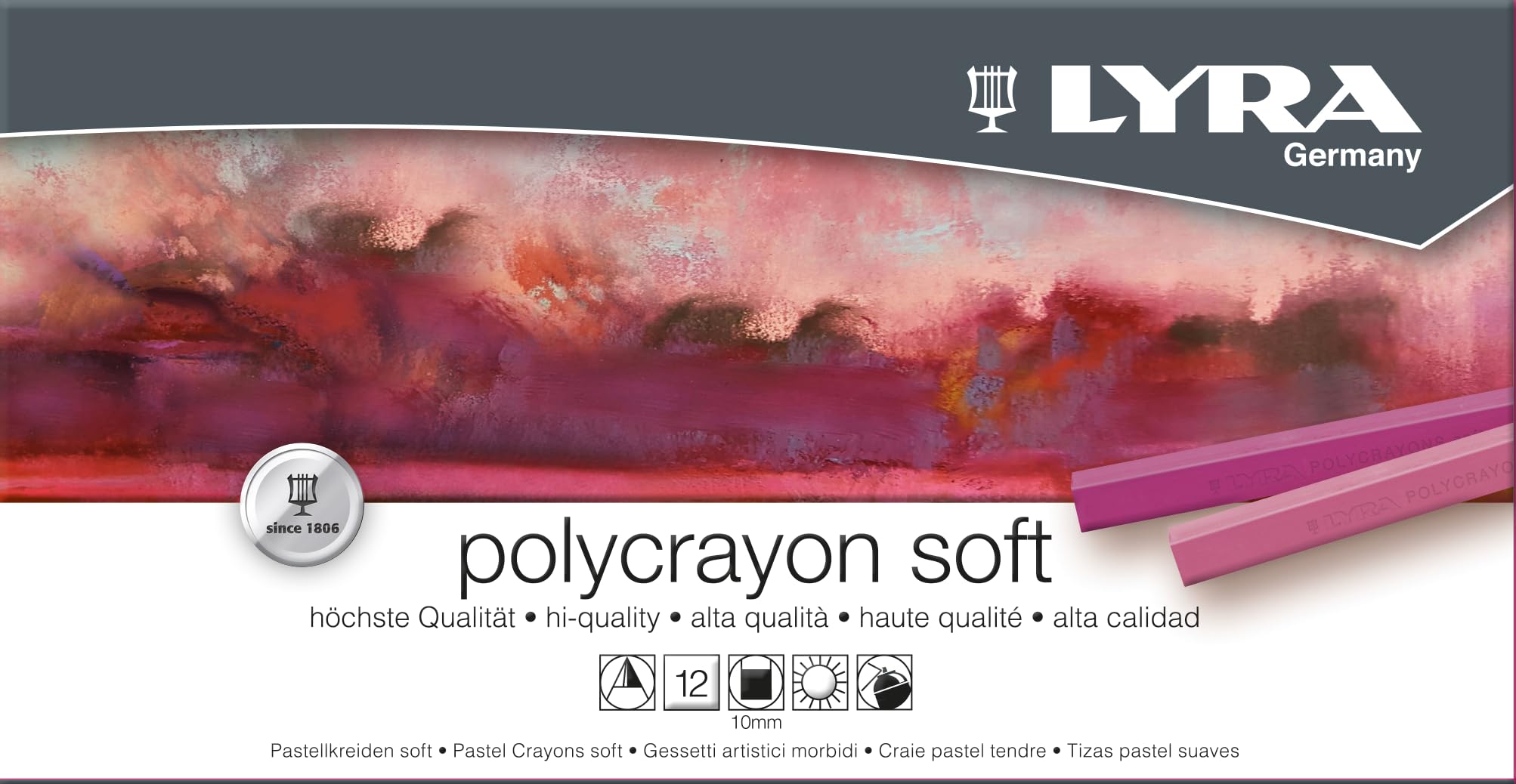 LYRA Polycrayons Soft Fine Art Pastel Set, 12 Assorted Colours, For Professionals & Students