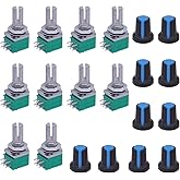 TWTADE 10Pcs Single Linear Rotary Seal Amplifier Potentiometers Type 10k Ohm Knurled Shaft 6Pin RK097N-6-10K