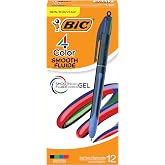BIC Gel Pen, 1.0 mm Point, Assorted Ink, 12-Count | Smooth Ink for Effortless Writing, Colorful Round Barrel, Pocket Clip, 4-color Series