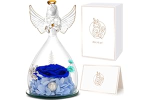 RIANEAN Mothers Day Rose Gifts,Preserved Flower Gifts in Glass Angel Figurines for Mom, Angel Rose Gifts for Grandma, Blue Real Rose Gifts for Wife on Mothers Day, Birthday Gifts for Women, Mom Gifts from Son