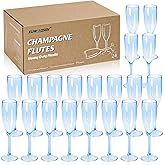 XUWAIDSGN 24 Pcs Reusable Champagne Flutes Plastic Wine Glasses Bulk Vintage Champagne Flutes Mimosa Bar Glasses Stemmed Drinking Cups 5.4OZ for Christmas Birthday Wedding Bride