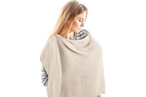 Riqiaqia Muslin Nursing Cover for Breastfeeding, Soft Cotton Breastfeeding Cover with Rigid Hoop for Baby, Multi-use Adjustable Nursing Apron Cover | Carseat Cover (Khaki)