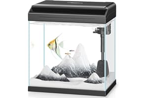 PONDON 4 Gallon Fish Tank with Detachable Lid, Low-Iron Glass Aquarium Starter Kit with LED Light, Beginner-Friendly Betta Aquarium with Removable Filtration