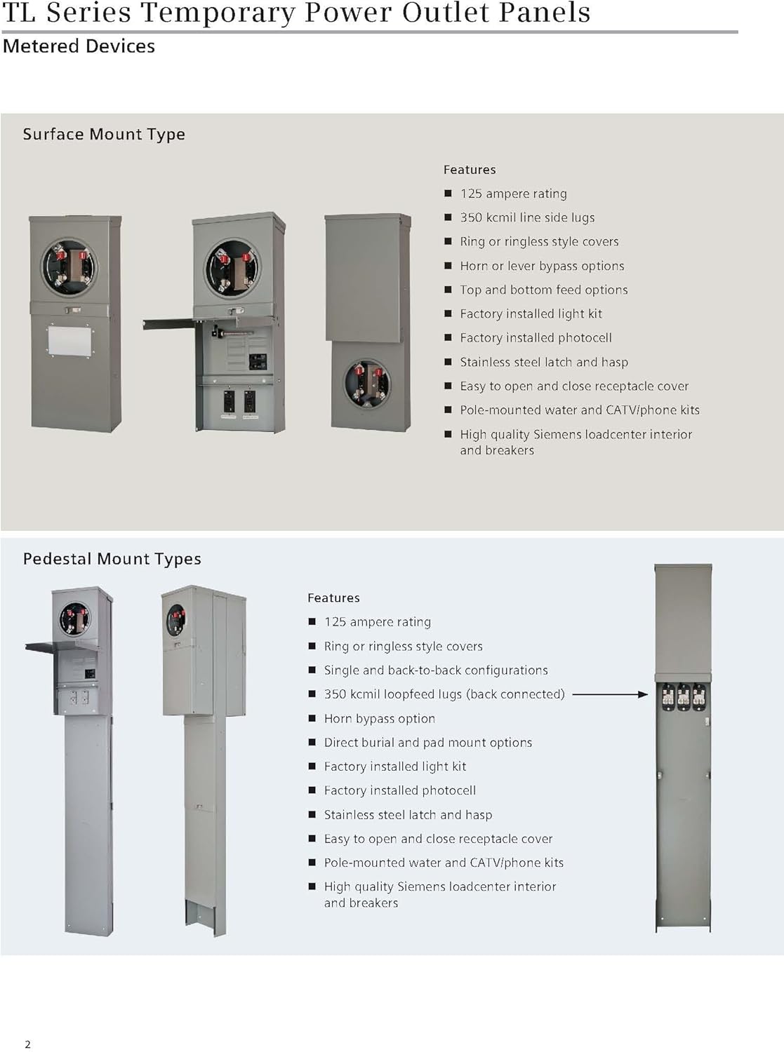 Siemens TL137US Talon Temporary Power Outlet Panel with a 20, 30, and 50-Amp Receptacle Installed, Unmetered - Circuit Breakers - 