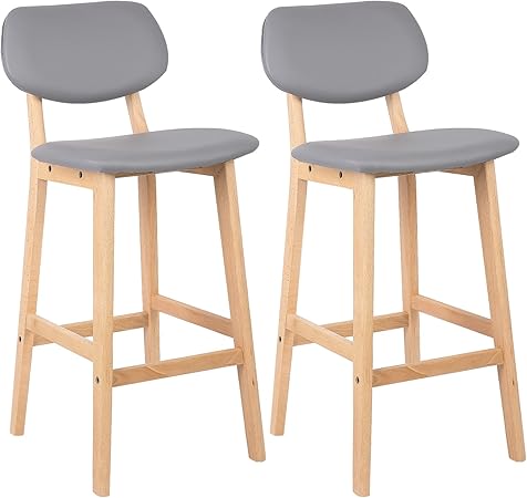 Woltu Bh51gr 2 Tabouret De Bar Lot De 2tabouret De Cuisine Design En Cuir Artificiel Et Boisgris