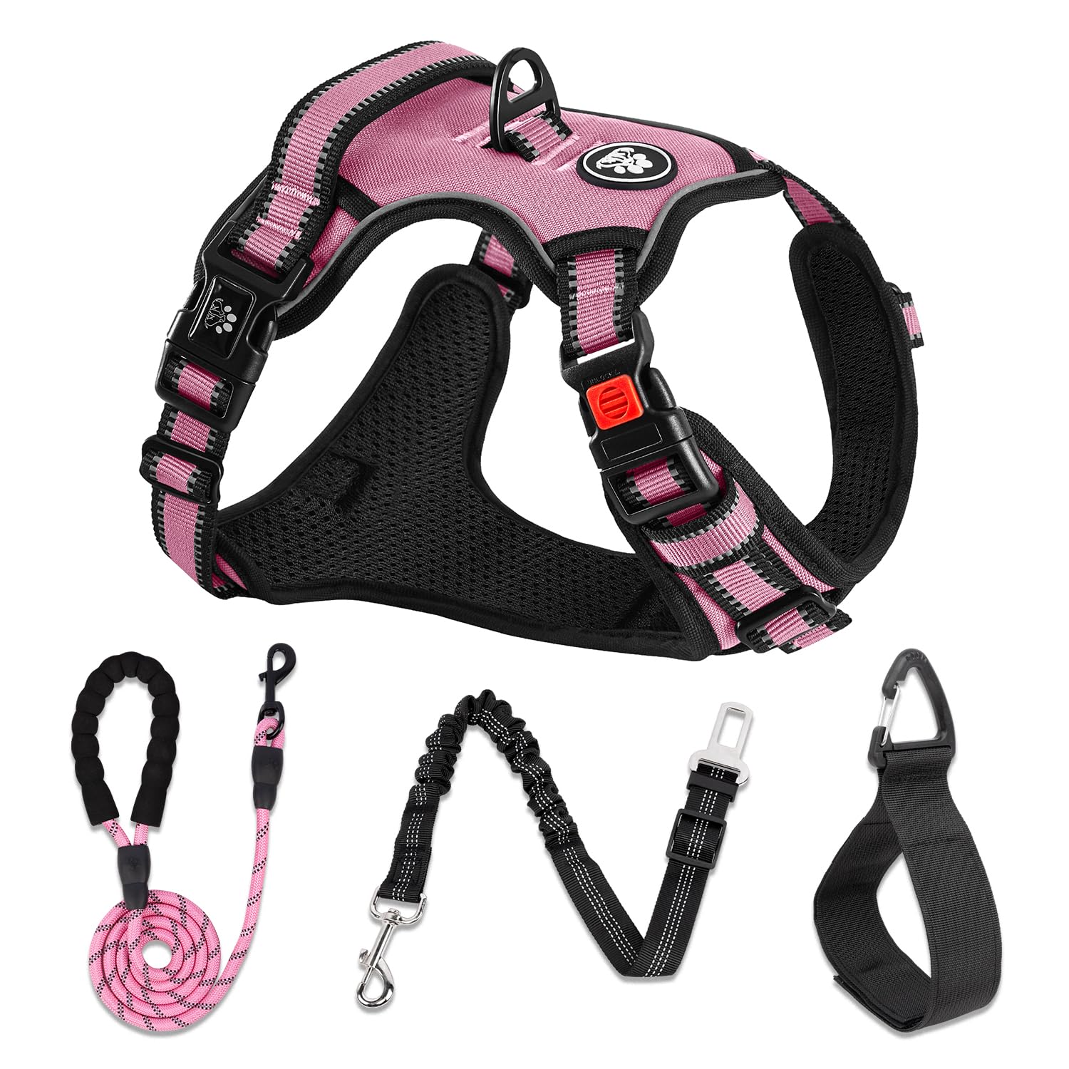 Photo 1 of NESTROAD No Pull Dog Harness,Adjustable Oxford Medium Dog Harness with Leash,Reflective No-Choke Pet Vest Harness with Easy Control Soft Handle for Small Medium Large Dogs(M,Pink)