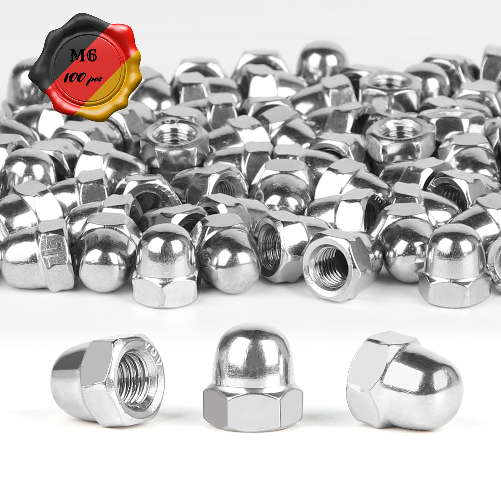 LALAGO Acorn Nuts M6 Stainless Steel, Pack of 100 Acorn Nuts High Shape According to DIN 1587, A2 V2A Hexagonal Cap Nuts, Stainless Steel Cap Nuts, Protective Caps Nuts for Screws Threaded Rods &