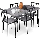 Best Choice Products 5-Piece Metal and Wood Indoor Modern Rectangular Dining Table Furniture Set for Kitchen, Dining Room, Dinette, Breakfast Nook w/ 4 Chairs - Gray
