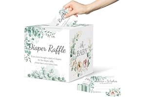 CINSOEN Baby Shower Games, Greenery Diaper Raffle Box for Baby Shower, 50 PCS Diaper Raffle Tickets Card Box with Advice and Wishes for the Parents-to-be, Baby Shower Decorations, Diaper Raffle Sign