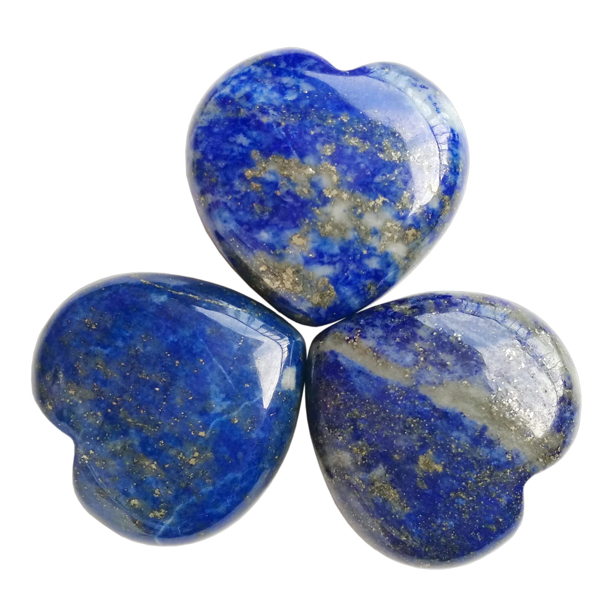 Manekieko 3 Pcs Natural Lapis Lazuli Pocket Palm Thumb Healing Crystal Heart Love Worry Stones,25mm Reiki Balancing Crystal and Healing Stones