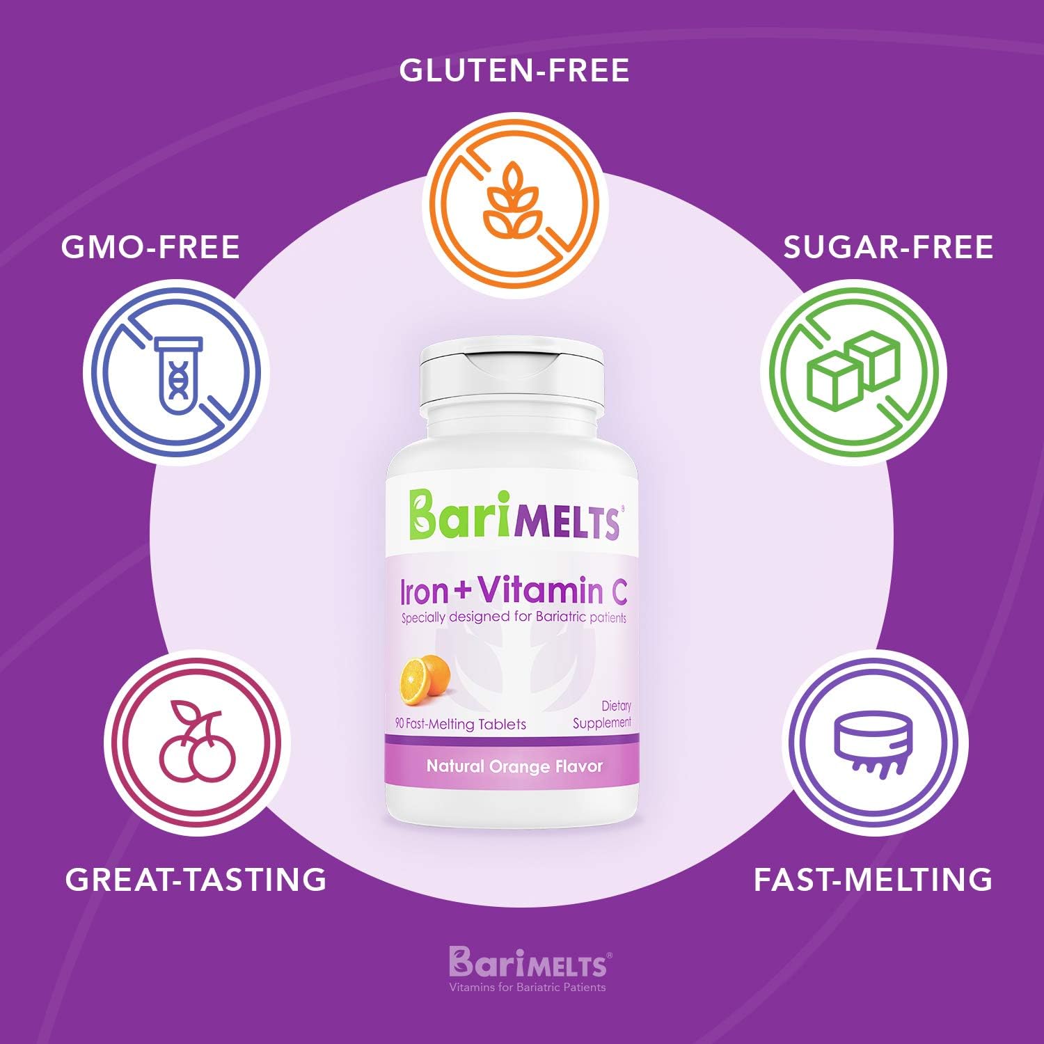 BariMelts Iron + Vitamin C, Dissolvable Bariatric Vitamins, Natural Orange Flavor, 90 Fast Melting Tablets: Health & Personal Care