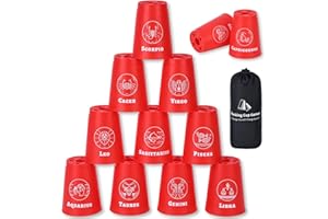 Aivalas Zodiac Sport Stacking Cups Set, 12PCS Quick Constellation Stack Cups Training Competition for Kids Adults Travel Party Games (Red)