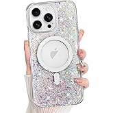 Bonoma for iPhone 16 Pro Max Case Sparkly Glitter Bling Back, Magnetic Support for MagSafe Shockproof, Crystal and Clear High-Duty Protection for Girls Women-Sparkly Glitter
